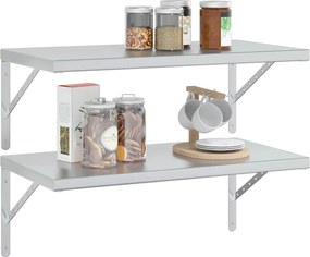 vidaXL Ράφια Τοίχου 2 τεμ. Ασημί 75x40 εκ. Ανοξείδωτο Ατσάλι