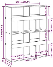 Βιβλιοθήκη Γκρι Σκυροδέματος 100x33x125,5 εκ. Επεξεργ. Ξύλο - Γκρι