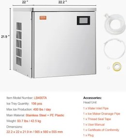 VEVOR Commercial Ice Maker 400 lbs/Day Self-Cleaning Ice Machine - Head Only