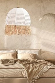 Χειροποίητο Κρεμαστό Φωτιστικό Λευκό Ρατάν 30x80 cm