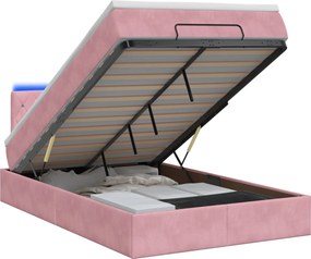 vidaXL Κρεβάτι Ottoman με Στρώμα και LED Ροζ 120 x 200 cm Βελούδο