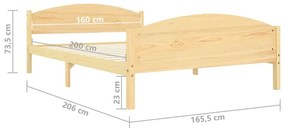 Πλαίσιο Κρεβατιού 160 x 200 εκ. από Μασίφ Ξύλο Πεύκου - Καφέ