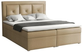 Κρεβάτι continental Pomona 113, Διπλό, Continental, Ανοιχτό καφέ, 140x200, Ταπισερί, Τάβλες για Κρεβάτι, 140x215x115cm, 139 kg, Στρώμα: Ναι
