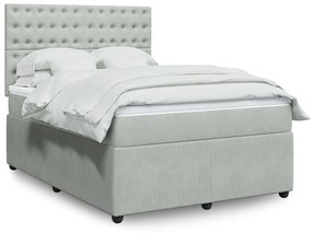 Κρεβάτι Boxspring με Στρώμα Ανοιχτό Γκρι 140x190 εκ. Βελούδινο - Γκρι