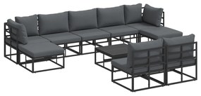 vidaXL Σετ Καναπέ Κήπου με μαξιλάρι 10 pcs Μαύρο Αλουμίνιο