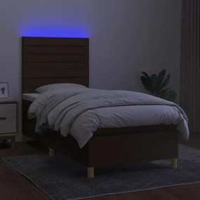 vidaXL Κρεβάτι Boxspring με Στρώμα &amp; LED Σκ.Καφέ 90x190 εκ. Υφασμάτινο