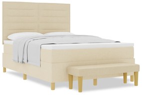 vidaXL Κρεβάτι με Ράουλο με Στρώμα & Πάγκο Κρεμ 140x200 εκ. Ύφασμα
