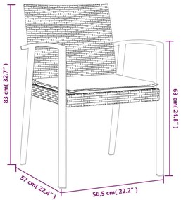 Καρέκλες Κήπου 2 τεμ. Μαύρο 56,5x57x83 εκ Συνθ. Ρατάν&amp;Μαξιλάρια - Μαύρο