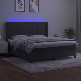Κρεβάτι Boxspring με Στρώμα &amp; LED Σκ. Γκρι 180x200εκ. Βελούδινο - Γκρι