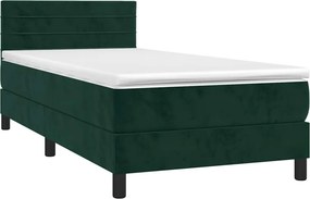 vidaXL Κρεβάτι Boxspring με Στρώμα &amp; LED Σκ. Πράσινο 90x190 εκ Βελούδο