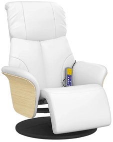vidaXL Πολυθρόνα Μασάζ Ανακλινόμενη με Υποπόδιο Λευκή Συνθετικό Δέρμα