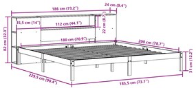 Κρεβάτι Βιβλιοθήκη Χωρίς Στρώμα 180x200 εκ Μασίφ Ξύλο Πεύκου - Καφέ