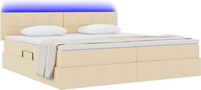 vidaXL LED Κρεβάτι αποθήκευσης με στρώμα Κρέμ 200 x 200 cm Ύφασμα