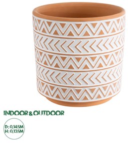 Artificial Garden INDIA 20497 Διακοσμητικό Κεραμικό Κασπώ Γλάστρα - Flower Pot Λευκό με Πορτοκαλί Φ14.5 x Υ13.5cm