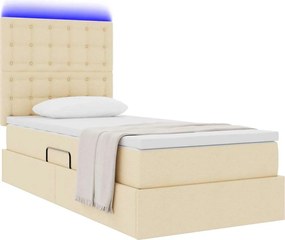 vidaXL LED Κρεβάτι αποθήκευσης με στρώμα Κρέμ 90 x 190 cm Ύφασμα