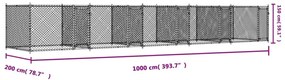 Κλουβί Σκύλου με Πόρτες Γκρι 10x2x1,5 μ. Γαλβανισμένος Χάλυβας - Γκρι