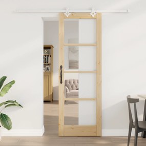vidaXL Συρόμενη Πόρτα  με Σετ Εξαρτημάτων 73.5x211 εκ Μασίφ Ξύλο Πεύκου