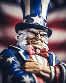 Intra Συλλεκτικό Ξύλινο Παζλ Plywood  4mm - Πατριωτικό άγαλμα θείου με καπέλο αμερικανικής σημαίας Σε Ξύλινο Κουτί - Διαστάσεις: 10x10 cm – 25 κομμάτια