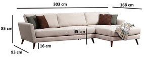 Γωνιακός καναπές κρεβάτι PWF-0526 pakoworld αριστερή γωνία ύφασμα μπεζ-καρυδί 303x168x85εκ - Ύφασμα - 071-001206