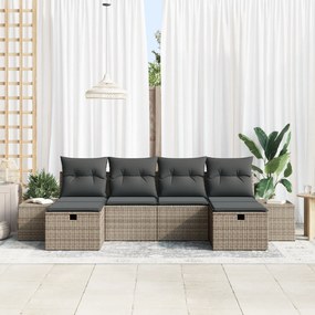 vidaXL Σετ 6 Τεμαχίων Καναπέ Κήπου με Μαξιλάρια Γκρι Πολυ Ρατάν