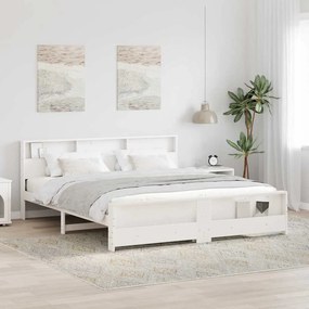 vidaXL Σκελετός Κρεβατιού με ράφι Λευκό 180 x 200 cm Στερεό πεύκο