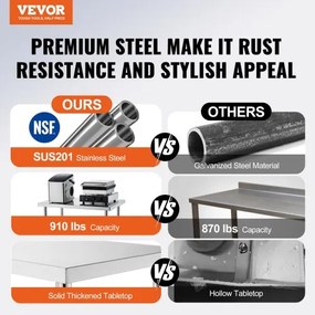VEVOR Stainless Steel Work Prep Table Commercial Worktable Food Prep 30x60x34in