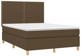 vidaXL Κρεβάτι Boxspring με Στρώμα &amp; LED Σκ.Καφέ 140x200 εκ Υφασμάτινο
