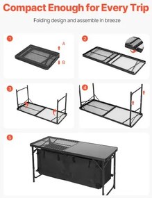VEVOR Camping Kitchen Table Folding Portable Adjustable Cooking Station Storage