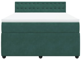 vidaXL Κρεβάτι Boxspring με Στρώμα Σκούρο Πράσινο 140x190εκ. Βελούδινο