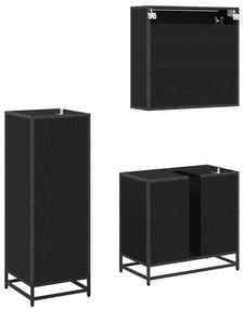 vidaXL Σετ Επίπλων Μπάνιου με ράφι 3 pcs Μαύρη Οξυά Επεξεργασμένο ξύλο