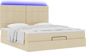 vidaXL Οθωμανικό κρεβάτι με στρώμα &amp; LEDs Cream 160x200cm ύφασμα