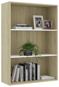 vidaXL Βιβλιοθήκη με 3 Ράφια Λευκό/Sonoma 80x30x114 εκ. Μοριοσανίδα