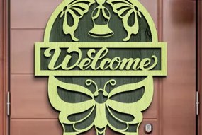 Σετ των 2 Intra απο ξύλο plywood 3mm-4mm πάχος Butterfly Welcome Sign . Δίασταση 30x20 cm INTRAFABR-76213695