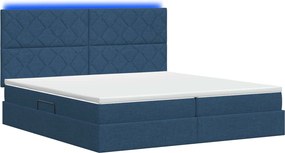 vidaXL LED Κρεβάτι αποθήκευσης με στρώμα Μπλε 200 x 200 cm Ύφασμα