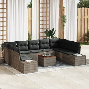 vidaXL Σετ Σαλονιού Κήπου 10 pcs Γκρι Ρατάν & Γυαλί