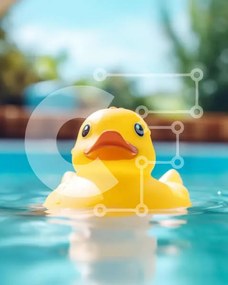 Intra Συλλεκτικό Ξύλινο Παζλ Plywood  4mm - Κίτρινη λαστιχένια πάπια που επιπλέει στην πισίνα Σε Ξύλινο Κουτί - Διαστάσεις: 10x10 cm – 25 κομμάτια