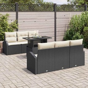vidaXL Σετ Καναπέ Κήπου με μαξιλάρι 7 pcs Μαύρο Πολυ ράταν