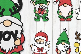 Σετ των 3 Intra απο ξύλο plywood 3mm-4mm πάχος Χριστουγεννιάτικο Στολίδι Gnome Δίασταση 8x8 cm INTRAFABR-109510633