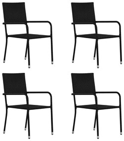 vidaXL Καρέκλες Τραπεζαρίας Κήπου Στοιβαζ. 4 τεμ. Μαύρες Συνθ. Ρατάν
