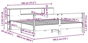 Κρεβάτι Βιβλιοθήκη Χωρίς Στρώμα 180x200 εκ Μασίφ Ξύλο Πεύκου - Καφέ