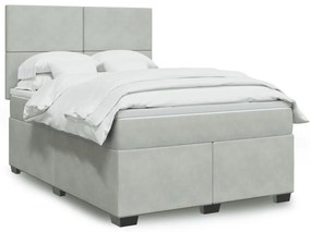 vidaXL Κρεβάτι Boxspring με Στρώμα Ανοιχτό Γκρι 140x190 εκ. Βελούδινο