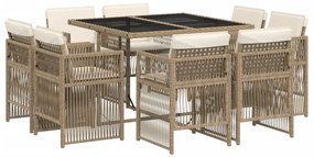 vidaXL Σετ Τραπεζαρίας Κήπου 9 τεμ. Μπεζ Συνθετικό Ρατάν με Μαξιλάρια