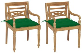 Καρέκλες Batavia 2 τεμ. από Μασίφ Ξύλο Teak &amp; Πράσινα Μαξιλάρια - Πράσινο