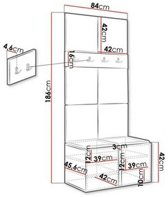 Σετ διαδρόμου Hartford 267, 186x84x46cm, 27 kg, Άσπρο, Ταπισερί, Πλαστικοποιημένη μοριοσανίδα, Εντοιχισμένη, Τοίχου | Epipla1.gr