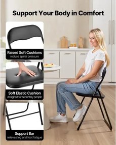 VEVOR 6 Pack Folding Chairs Portable Leather Chairs with Padded Cushion Black
