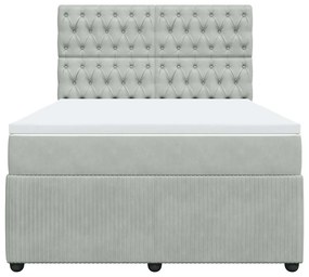 vidaXL Κρεβάτι Boxspring με Στρώμα Ανοιχτό Γκρι 160x200 εκ. Βελούδινο
