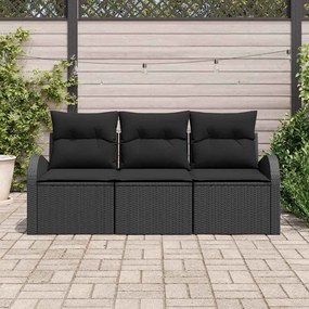 vidaXL Σετ Καναπέ Κήπου με μαξιλάρι 3 pcs Μαύρο Πολυ ράταν