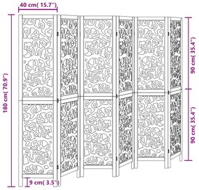 Διαχωριστικό Χώρου με 6 Πάνελ Μαύρο από Μασίφ Ξύλο Παυλώνιας - Μαύρο