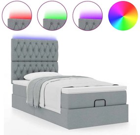 vidaXL Οθωμανικό κρεβάτι με στρώμα &amp; LEDs Ανοιχτό γκρι Ύφασμα
