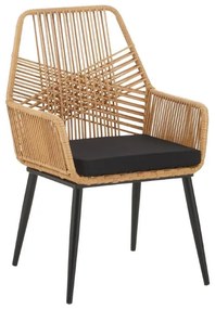 Καρέκλα - Πολυθρόνα Tanish rattan φυσικό-πόδι μαύρο μέταλλο 58x58.5x87 εκ. 58x58.5x87 εκ.